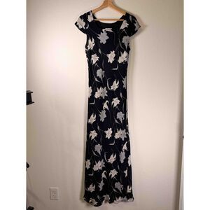 Vintage Felicity Floral Maxi Dress Cap Sleeve Square Neck Size L